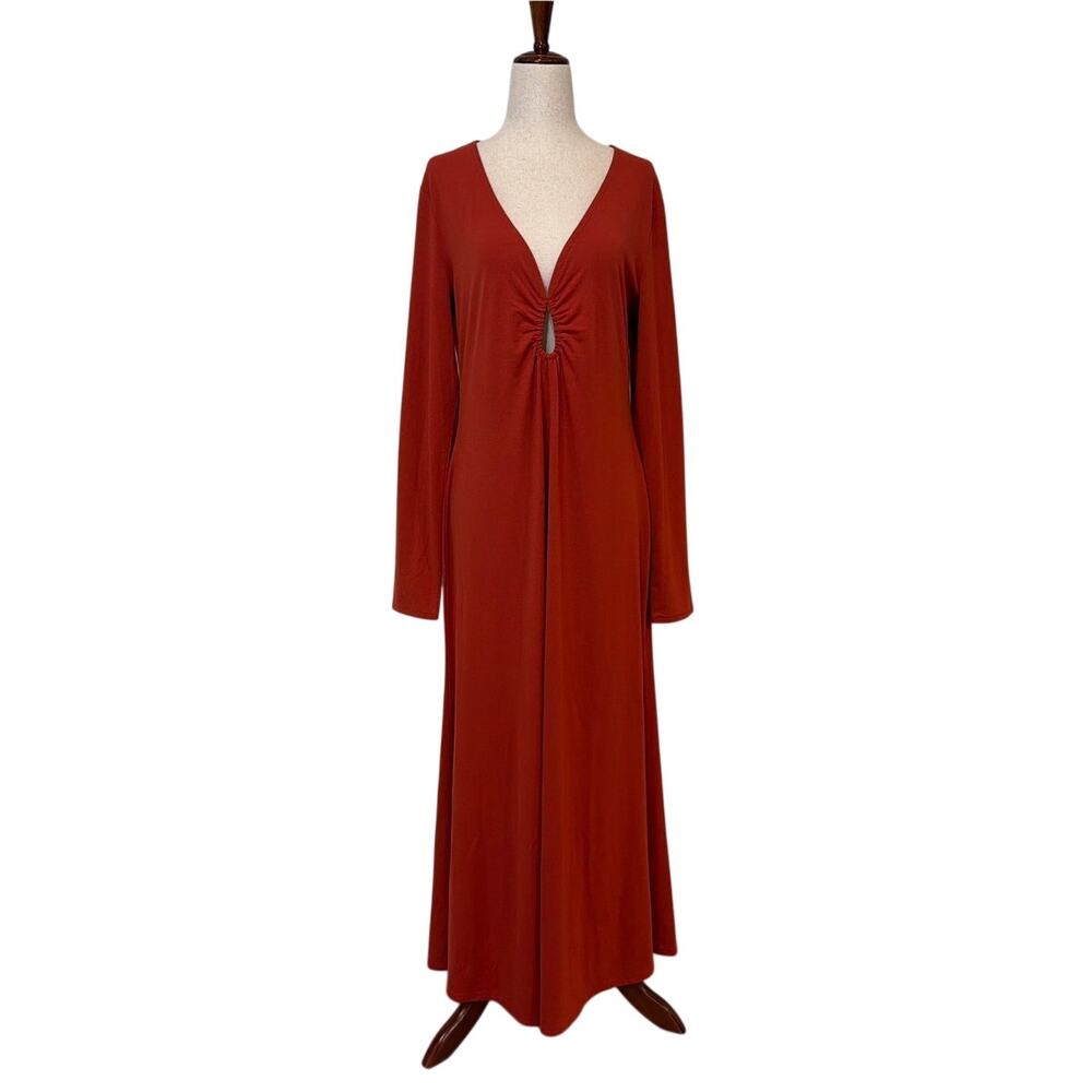 NWOT Open Edit Ruched Cutout Long Sleeve Maxi Dress, Orange, Women's Large